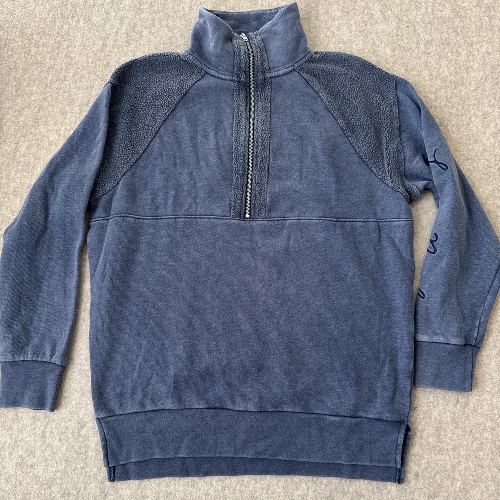 PINK Victoria's Secret Quarter Zip Pullover Womens XS Blue Fleece Sweatshirt NWT